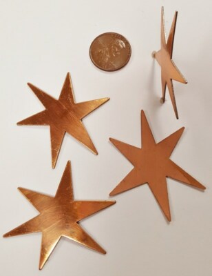 6 VINTAGE STAR FLAT 40x39mm. COPPER COATED STEEL STAMPING FINDINGS N52