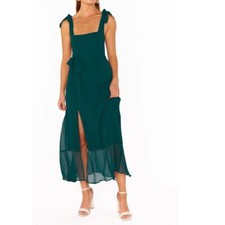 New Show me your mumu Claire Midi Dress in green Emerald Chiffon XXS /y1