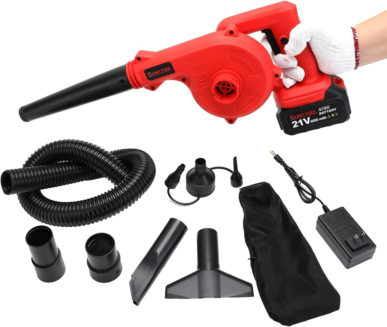 Mini Leaf Blower Red,2-In-1 Cordless Small Blower with 4.0Ah Battery and Charger