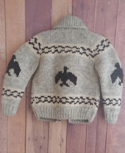 Kanata Hand Knit Cowichan Cardigan Thunderbird Sweater Unisex Heavy Wool Kids - Picture 9 of 16