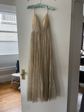 Women's V-Neck Backless Evening Dress Gold Sequined Prom Dress Party Formal Wear