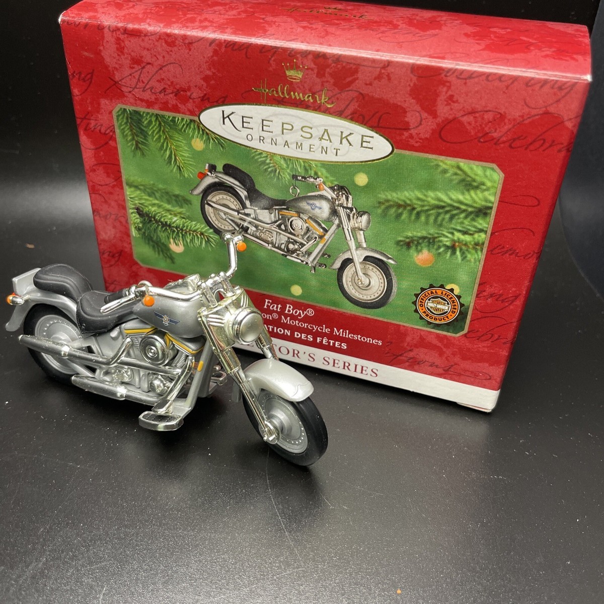 純銀　ハーレー　置物 2000 FAT BOY Harley Davidson Motorcycle Hallmark Ornament Box has