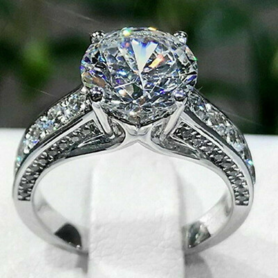 Engagement Ring 14k White Gold Ring 2.80Ct Round  Cut White Moissanite Size 7.5