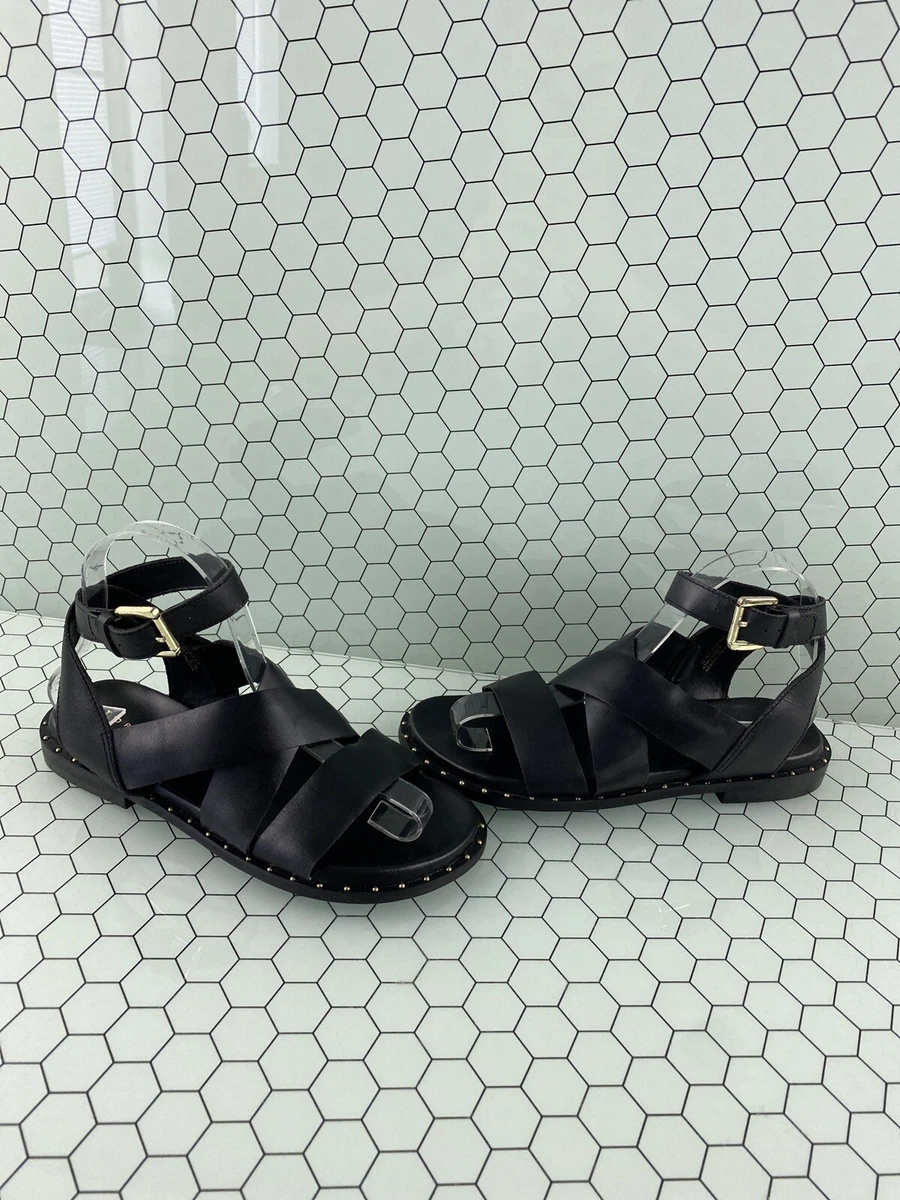 TOPSHOP Black Leather Strappy Ankle Strap Sandals Women s Size 36