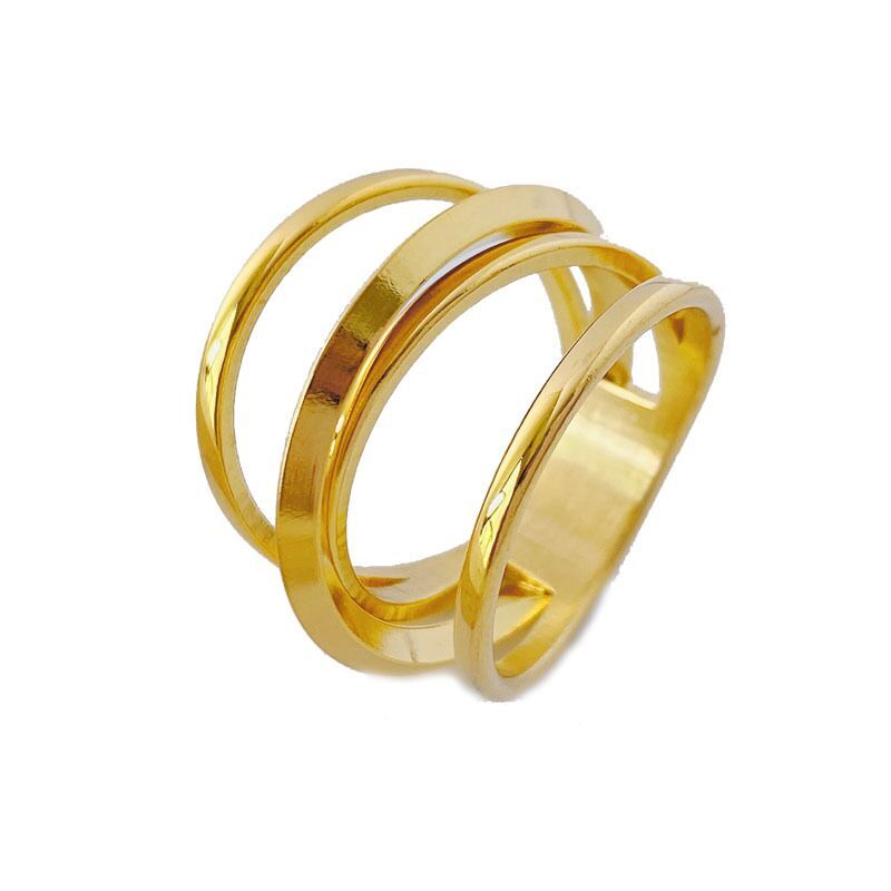 Fashion Woman 18k Gold Plated Hollow 3 Layer Band Ring Index Finger