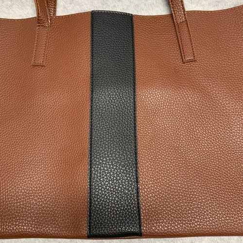 Vince Camuto Leather Travel Tote Shoulder Bag Brown Black Double Strap Handle Lg - Picture 3 of 12