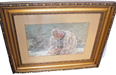 Bednarik Ignat Aquarell Signiert Original Bucharest Bukarest Paar im Schnee TOP