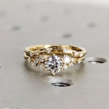 2Ct Round Cut Simulated Diamond Wedding Bridal Ring Set 14K Yellow Gold Plated