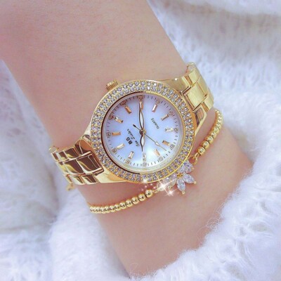 Diamond Luxury Women Watch Round Face Stylish Gold Women display picture 3
