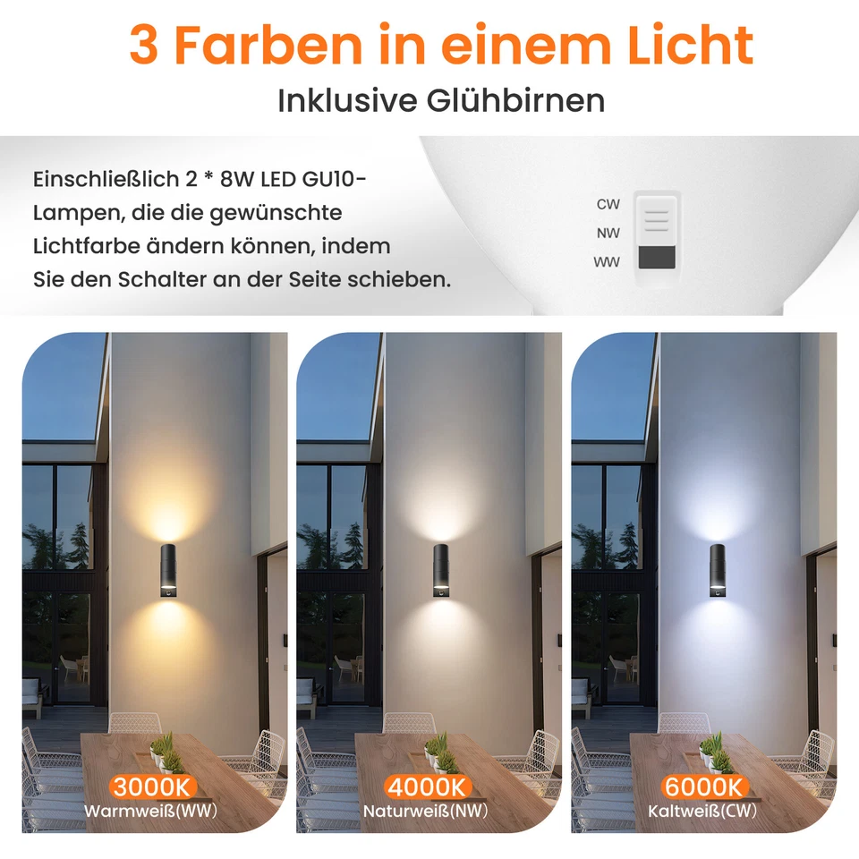 Edelstahl LED Außenleuchte Wandlampe Bewegungsmelder Up&Down PIR Außen Strahler - Bild 2 von 4