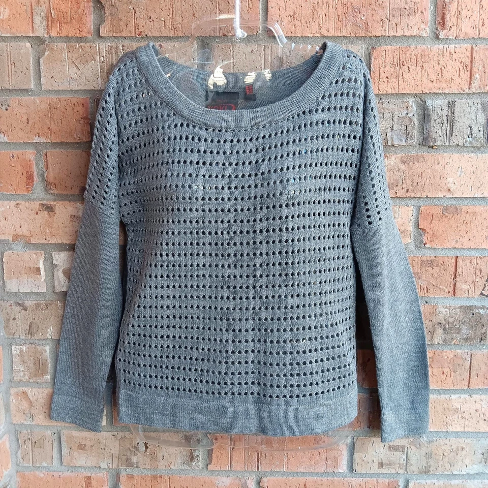 YOKI Women’s Sweater Pullover Open Stitch Gray metallic Size M - Image 2 of 4