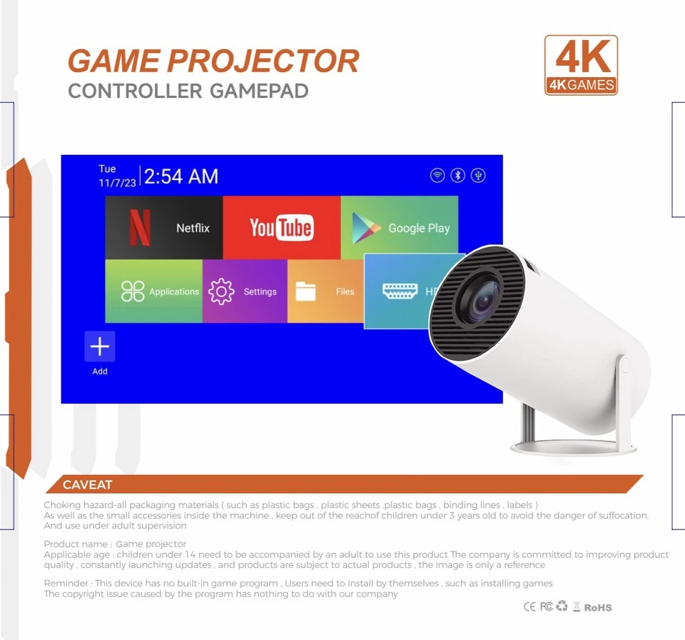 Mini Portable Android 11 5G 1080P WiFi Projector for Gaming with Game Controller - Image 4 of 4