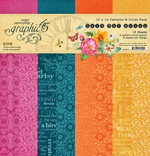 Graphic45 LET'S GET ARTSY 12x12 PATTERNS & SOLIDS PACK scrapbooking 16 SHEETS