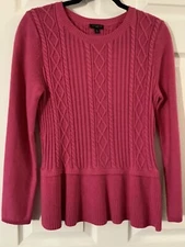 Talbots Womens fushia pink cotton long sleeved pull over sweater size M Petite