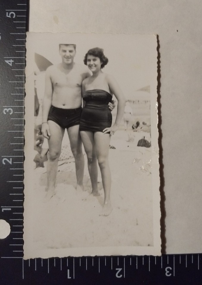 Photo Bronx NY Orchard Beach Pretty Woman Bathing Suits Handsome Man