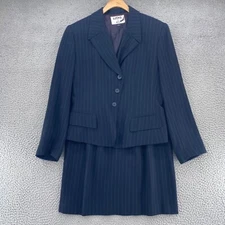 Kasper Suit Set Womens 10 Navy Pinstripe 2 Piece Blazer Midi Straight Skirt Work