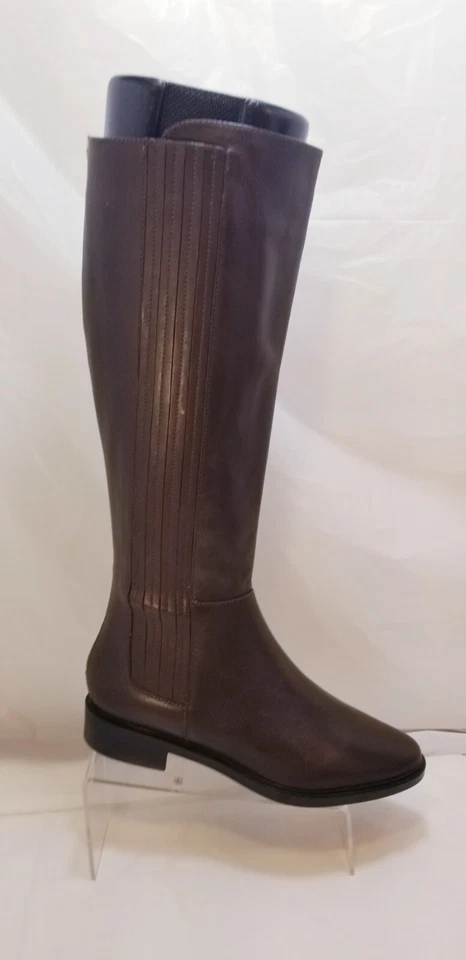 Botas hasta la rodilla Calvin Klein Finley para mujer de seda de vaca de cuero marrón talla 5,5 M / 35,5 Foto 3 de 4