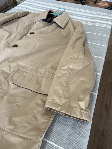 vtg 70s mens tan Austin Reed Cotton Single breasted overcoat Wool Lined 42 - Picture 4 of 16