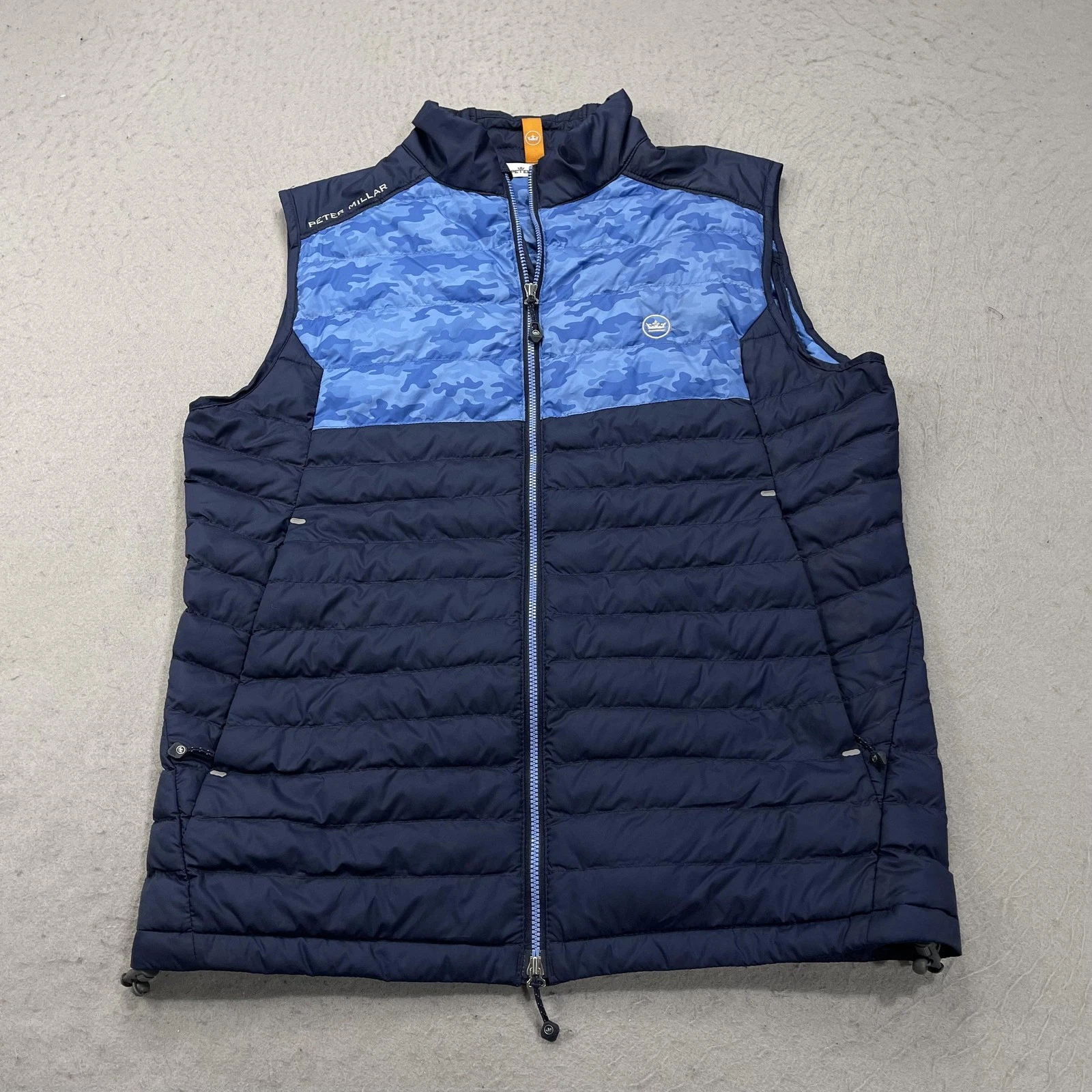 Peter Millar Vest Mens Small Blue Camo Hyperlight Quilted Puffer Insulated Golf