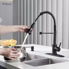 FORIOUS Single Spring Handle Kitchen Sink Faucet, Pull Down Sprayer Matte Black