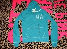 NEW VICTORIA'S SECRET PINK ZIPUP HOODIE SWEATSHIRT XS IN TEAL