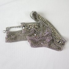 Mesh Metal Belt Retro Silvertone Jeweled detail 1.25" wide 31.25" long Unmarked