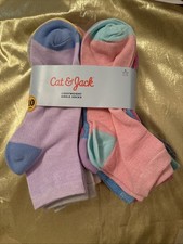 Cat  Jack Girls Ankle Socks 10 Pair Lightweight Multi Color Shoe Size L 3-10