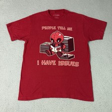 Marvel Deadpool T Shirt Mens Large Red People Tell Me I Have Issues We Love Fine