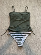NWOT Green White Striped Tankini Top Bottom Swim Set XL Swimsuit Women s