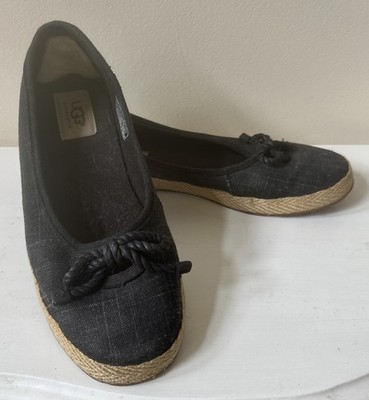 UGG Black Canvas Back Tie Logo Flat Moccasin Loafers 6.5/37.5 1008397