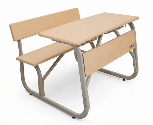 Schulbank Duo Classic Mit Holzoptik Und Stabilem Metallgestell-image