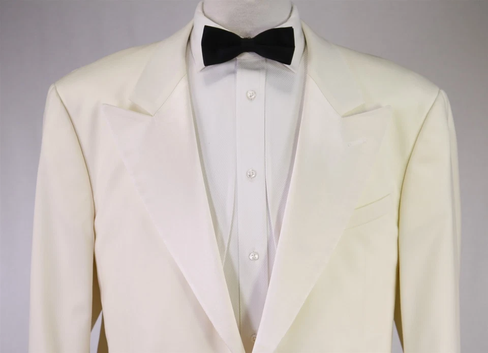 Armani Collezioni Cream White Peak Lapel 2-Btn Tuxedo Dinner Smoking Jacket 46S - Image 3 of 4