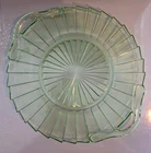 Green Depression Glass Platter Vintage with Handles 11.75" + Green  Nob Vase