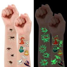 Luminous Halloween Temporary Tattoos for Kids, 20 Sheets Waterproof Fake Tattoo