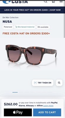 Costa Nusa Polarized UV400 Square Tortoise Brown Lens Plastic Sunglasses