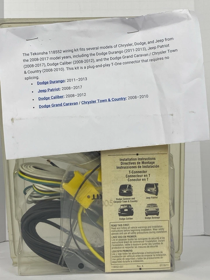 118552 KIT DE CABLEADO DE REMOLQUE CONECTOR T-ONE TEKONHA DODGE/JEEP/CHRYSLER *SELLADO* Foto 4 de 4