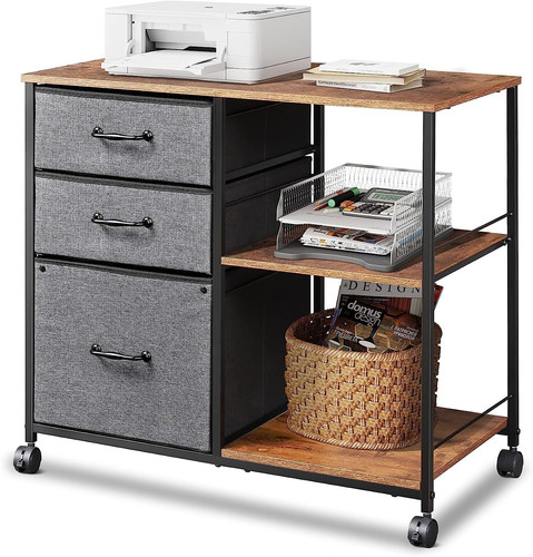 3 Drawer Mobile File Cabinet, Rolling Printer Stand with Open Storage Shelf, ...