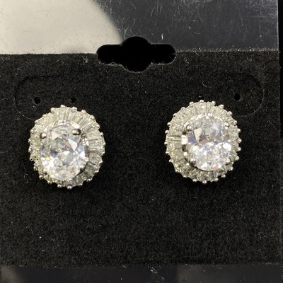Nolan Miller Glamour Collection Post Earrings Crystal Silvertone 1/2'' x 5/8''