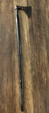 Axe Cane Walking Stick Carved Wood And Metal
