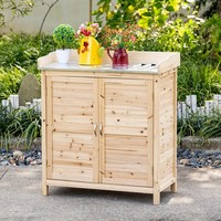 Outsunny Gartenschrank Holz GeräTeschrank Schrank Mit 2 EinlegeböDen Natur
