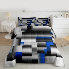 Blue Gray Black Abstract Comforter Set Size Modern Geometric Art King Multi 04