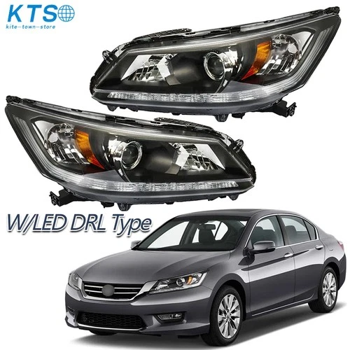 For Honda Accord Sedan 2013 2014 2015 Halogen w/LED DRL Headlights Headlamps SET