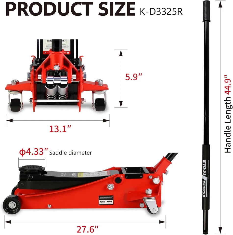 2.5Ton 5000lb Floor Jack Stand Ultra Low Profile Quick Lifting Dual Pump Pistons - Image 4 of 4