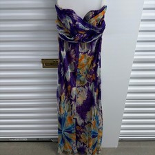 Guess by Marciano Maxi Dress Women L Purple Floral Silk Strapless Floral Wedding