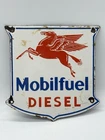 Vintage Mobilfuel Porcelain Metal Shield Sign Mobil Oil Gas Pegasus