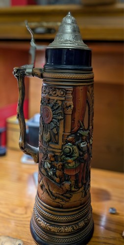 Stein Handpainted 3L Post '49 Original Gerzit, Mold9 relief Lid intact No Damage