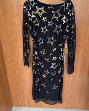 Vince Camuto Women's Black Sequined Stars Mesh Bodycon Dress Size 10
