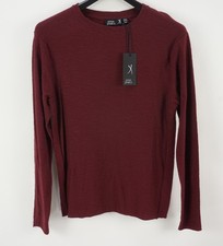 New Josh James Men's Medium Maroon Slub Knit Cotton Heather Crew Jumper Sweater