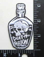   DEATH POTION SKULL BOTTLE EMBROIDERED 3"x 1.75" IRON ON PATCH
