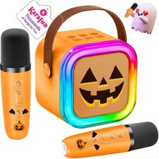 Mini Halloween Karaoke Machine for Kids,Portable MP3 Player with 2 Wireless Mics